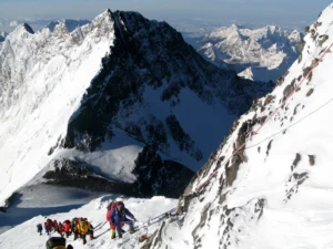 Everest - below the South Summit. Lhotse in background, South Col below.