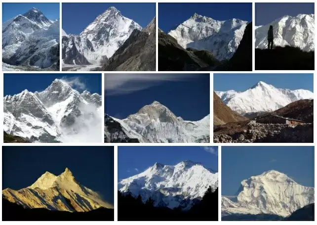 collage of many mountains pictures in grid