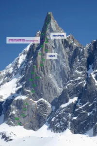 The topo of 'Voie Lafaille', west face of Les Drus, Photo: Léo Billon